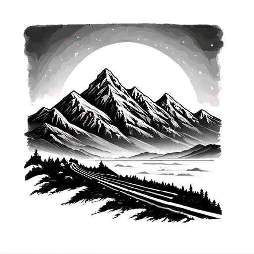 road into mountains tattoo design idea