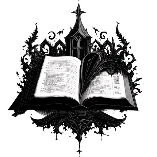 book open book surrounded gothic fantasy scene tattoo design idea