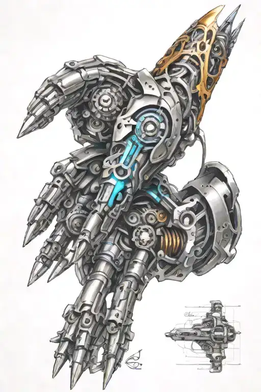 biomech bionic cyborg arm tattoo design idea