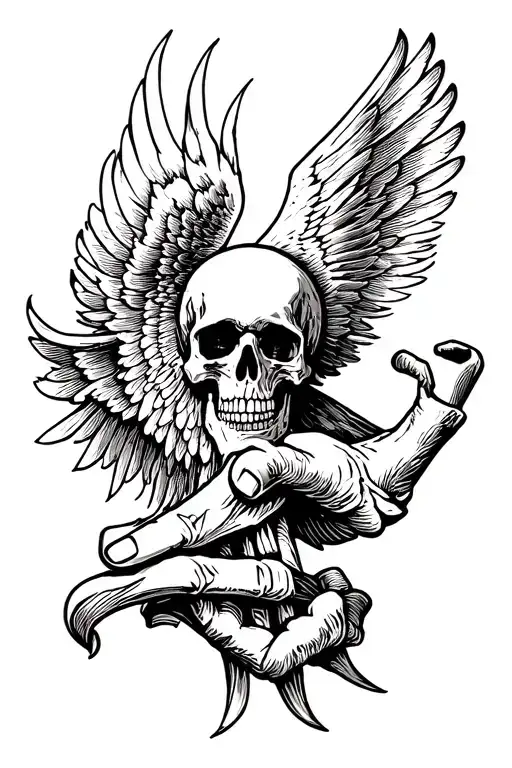Symbols of 7 mortal sins in the form of soaring scrolls in the hand of death tattoo design idea