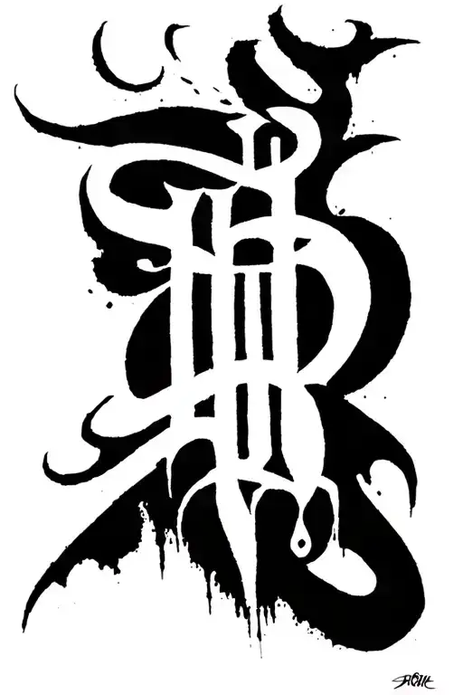 Raw Blackwork Dark Lettering Bold Strokes Cyber Sigilism Full-Body Horror Modern Bold High Contrast Large Expressive  tattoo design idea