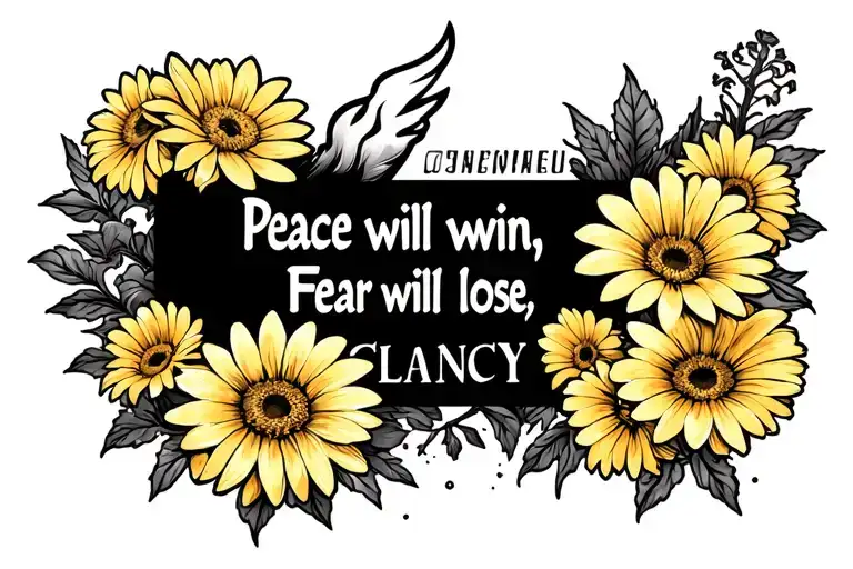 "Peace will win, fear will lose" Torch, yellow gerbera daisies, stole that says "CLANCY" tattoo design idea