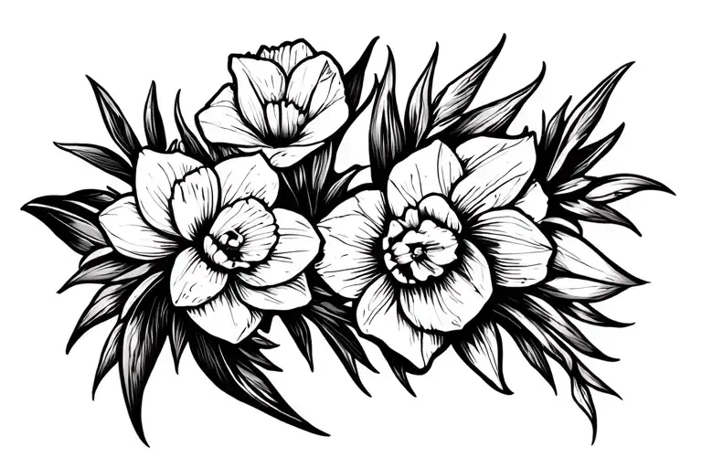 daffodils and larkspur flower tattoo design idea