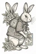 bunny with holding money bag with loutus flower with wording hope is a lie tattoo design idea