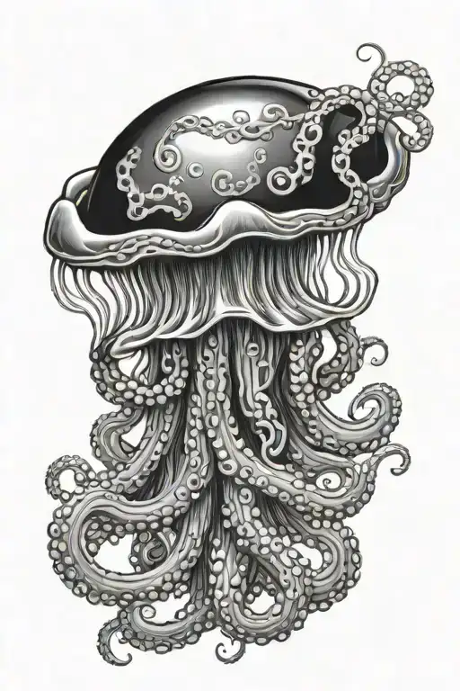 a realistic but cute  Jelly fish with octopus tentacles tattoo design idea