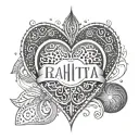Software code forming a heart shape with daughter's name Rahitya tattoo design idea
