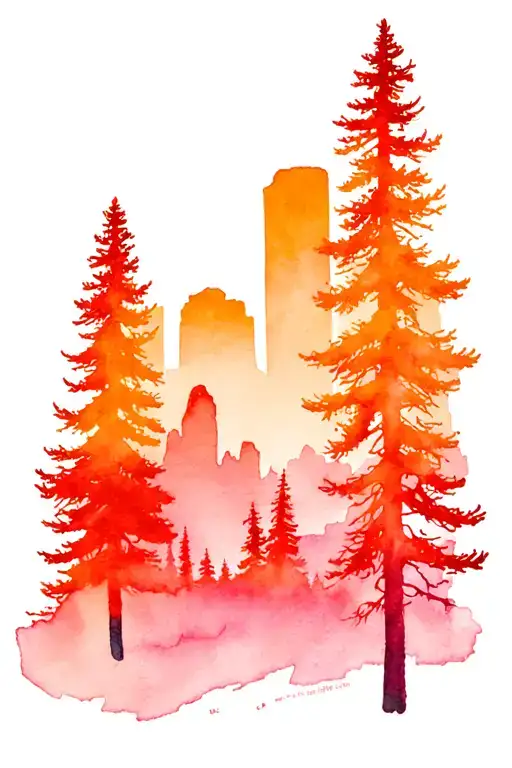 yosemite skyline in shape of pine tree tattoo design idea