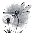 Dandelion blowing in the wind with dragonfly Memorial tattoo tattoo design idea