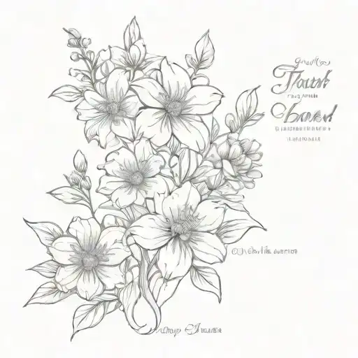 A sketch of a beautiful flower garden with the quote 'Trust in the Lord with all your heart' from Proverbs 3:5-6 incorporated into the design tattoo design idea