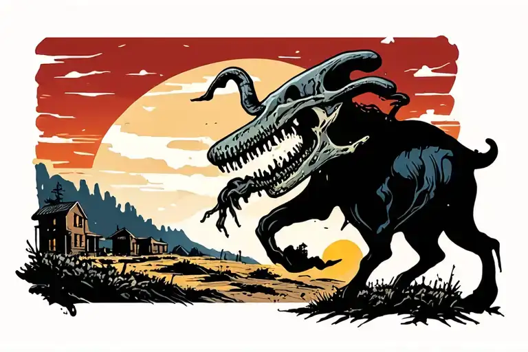 post apocalyptic landscape horror tattoo design idea