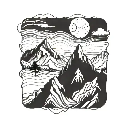 Mountain range silhouette tattoo design idea