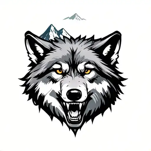 Growling Wolf And Mountains tattoo design idea