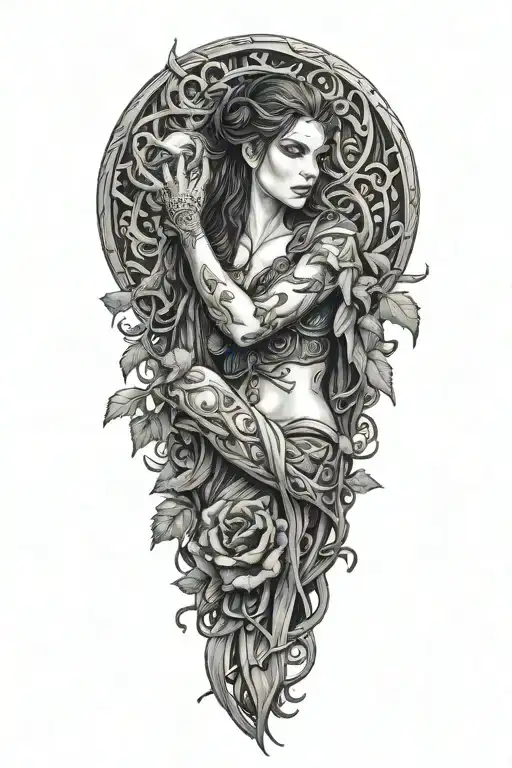 Morrigan entwined with vines tattoo design idea