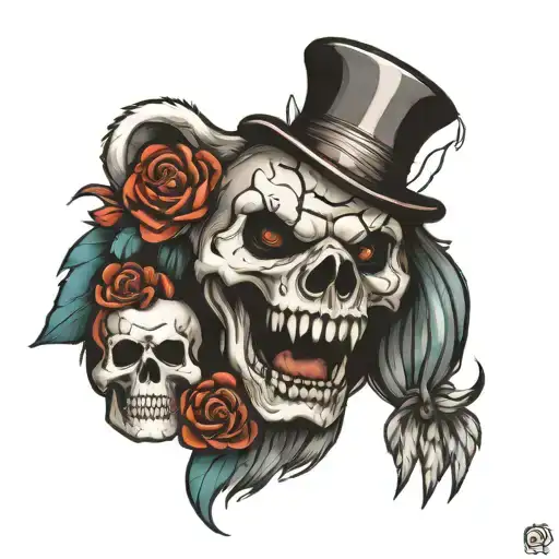 bear clown skull surrounded tattoo design idea