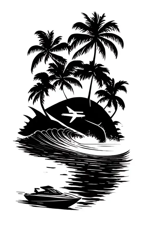  I want a beach , water, , sunlight , gold and palm trees. I want jet skis, a plane ,  food and a beach house , and wave tattoo design idea
