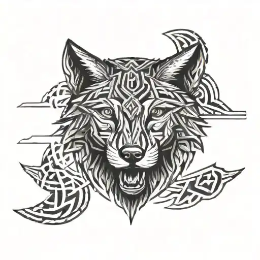band bracelet geometric tribal tattoo with wolf in center  tattoo design idea