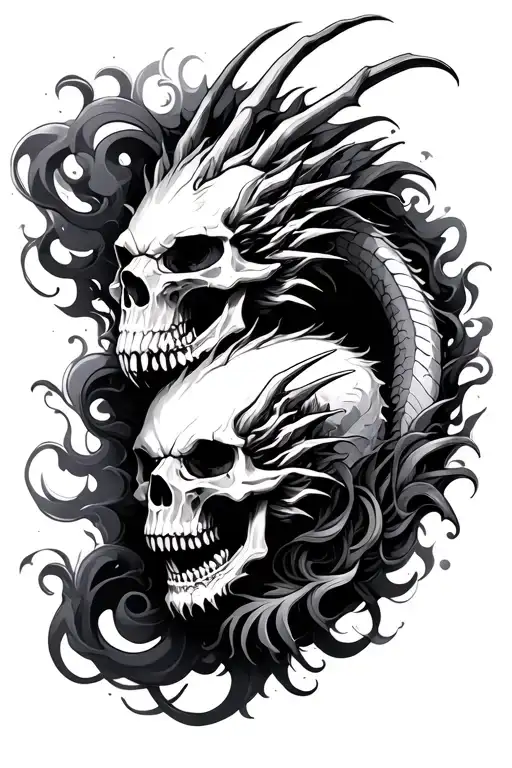skulls dragons and smoke swirling tattoo design idea