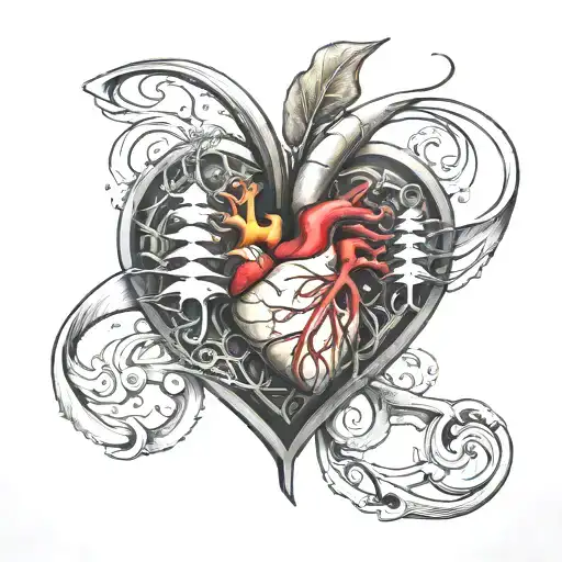 heart pierced by three blades tattoo design idea