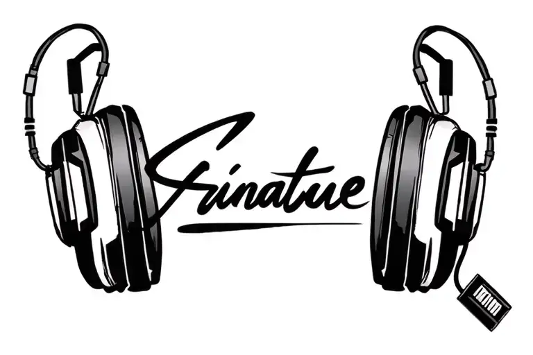 signature with headset headphones connected tattoo design idea
