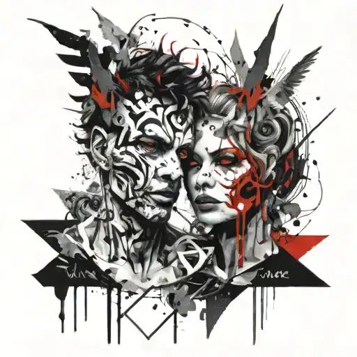 demon and angel face tattoo design idea