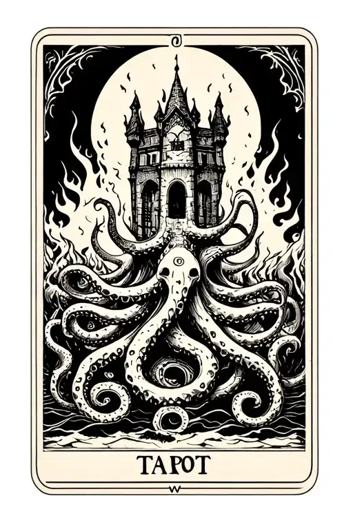 the tower tarot card, burning, tentacles wrapping tattoo design idea