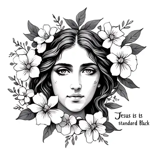 feminine tattoo with flowers and the saying Jesus is the standard  tattoo design idea