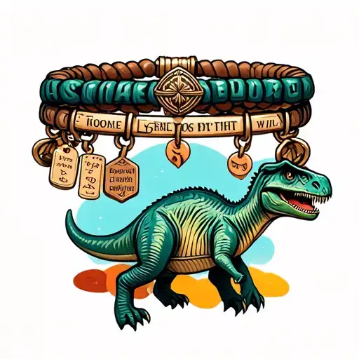 dinosaur charm bracelet with names incorporated within tattoo design idea