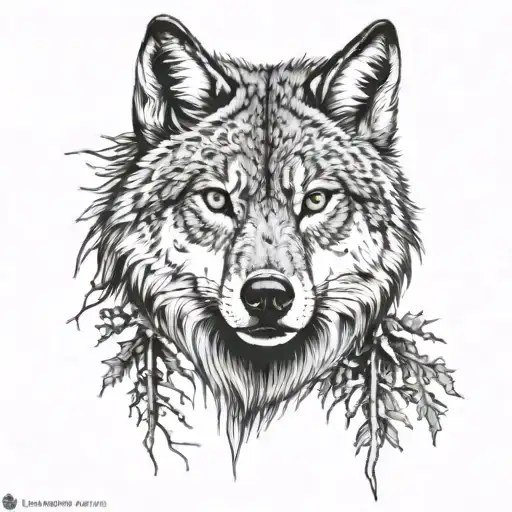 wolf face, bobcat face, forrest tattoo of bear tattoo design idea