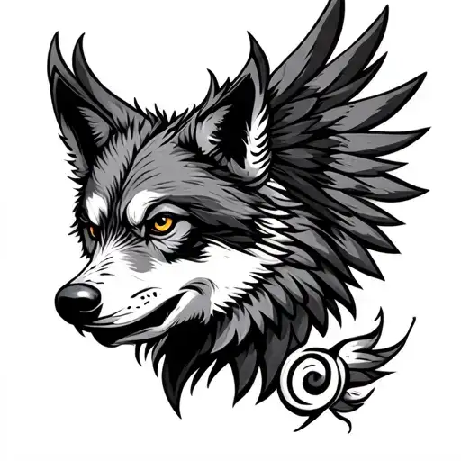 Tribal wolf eagle tattoo design idea