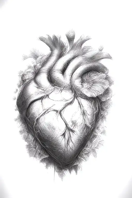 abstract design human heart, poppies, anemones, mushrooms, music, love tattoo design idea