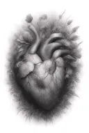 abstract design human heart, poppies, anemones, mushrooms, music, love tattoo design idea