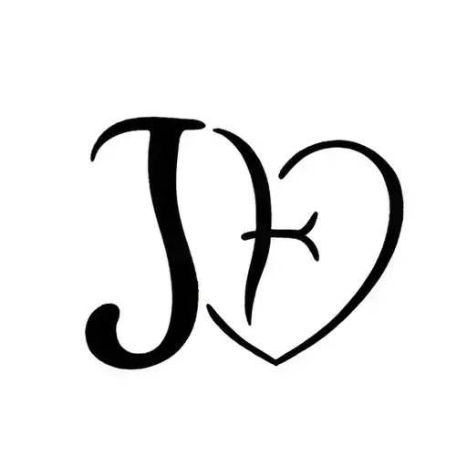 letters J "heart" E cursive font tattoo design idea