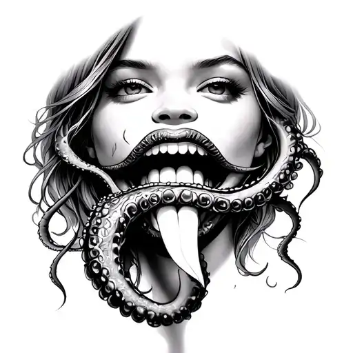 girl with tentacle tongue  tattoo design idea