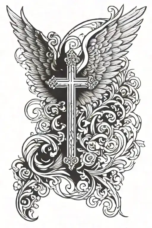 cross with a wing made tattoo design idea