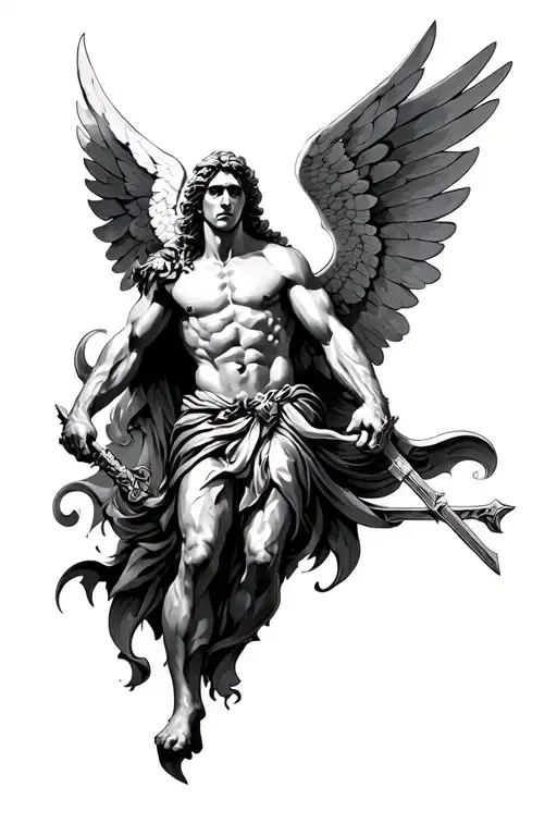 st. Michael archangel slaying satin tattoo design idea