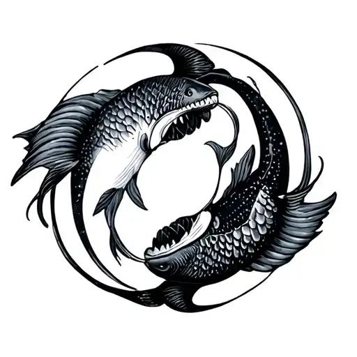 shark and fish yin yang tattoo design idea