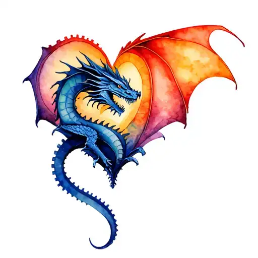 Steampunk dragon in a heart with gears tattoo design idea