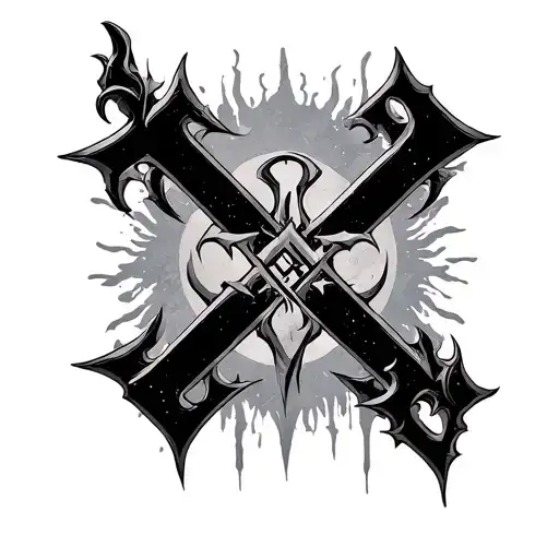 devil may cry 5 character symbols in a cross pattern tattoo design idea