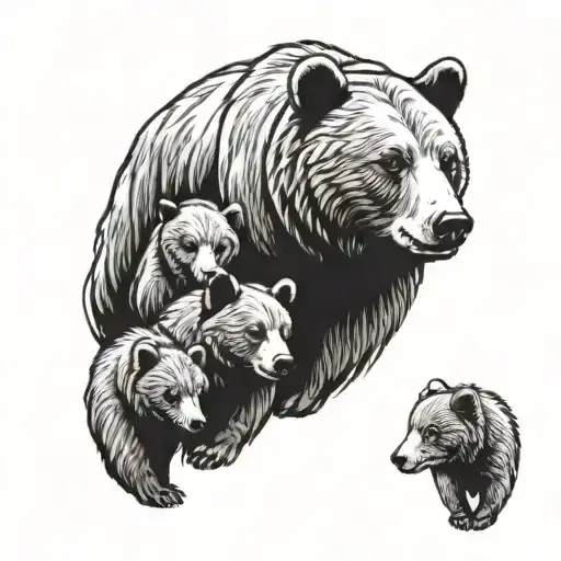 father bear with 3 cubs  tattoo design idea