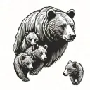 father bear with 3 cubs  tattoo design idea
