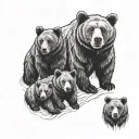father bear with 3 cubs  tattoo design idea