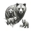father bear with 3 cubs  tattoo design idea