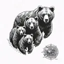 father bear with 3 cubs  tattoo design idea