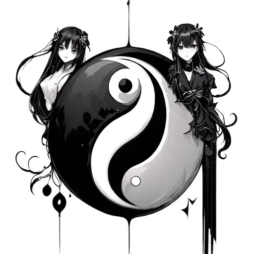 anime girls Ying yang symbol tattoo design idea
