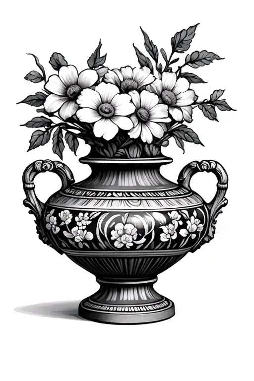 Greek vase with flowers tattoo design idea