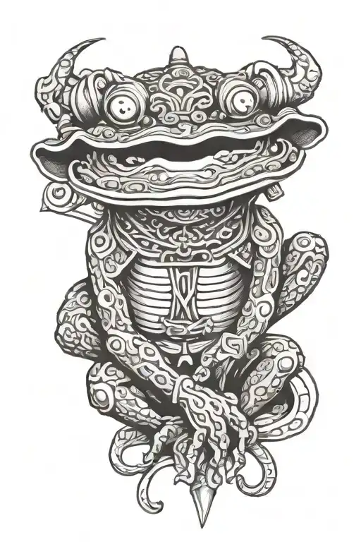close up of japanese samurai frog tattoo design idea