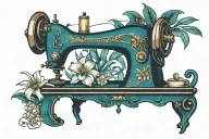 sewing machine hawaiian ocean wave palm tree plumeria tattoo design idea