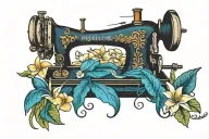 sewing machine hawaiian ocean wave palm tree plumeria tattoo design idea