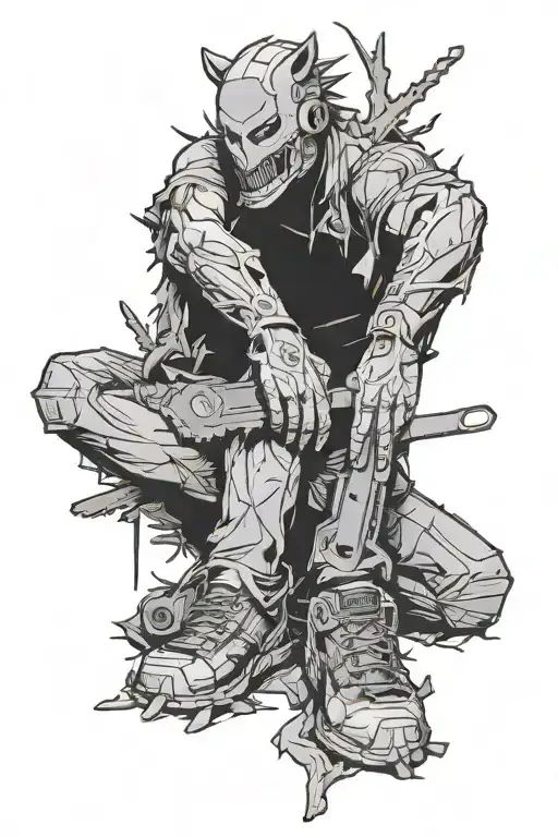 chainsaw man sitting tattoo design idea