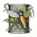 lightning bug on honeysuckle vine wrapped around old tin cup tattoo design idea